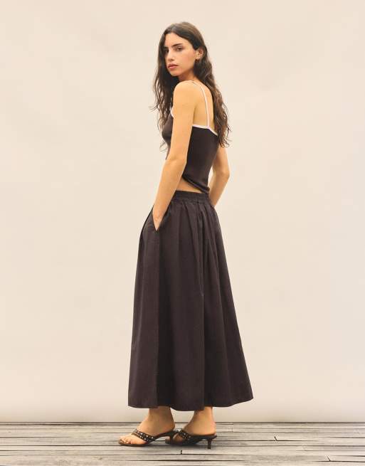 Pull&Bear - Brun lang nederdel med kappedesign, 3 af 7