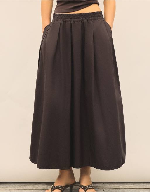 Pull&Bear - Brun lang nederdel med kappedesign, 7 af 7