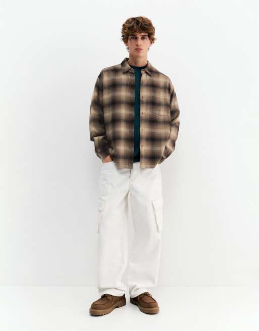Pull&Bear - Brun langærmet skjorte med tern, 2 af 4