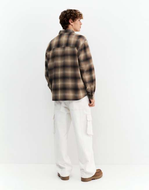 Pull&Bear - Brun langærmet skjorte med tern, 3 af 4
