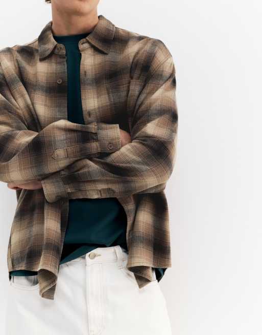 Pull&Bear - Brun langærmet skjorte med tern, 4 af 4