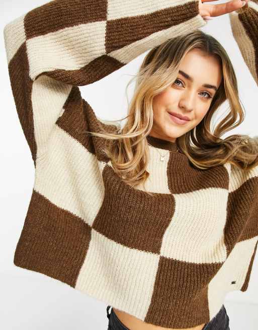 Pull&Bear - Brun og beige trøje med skaktern