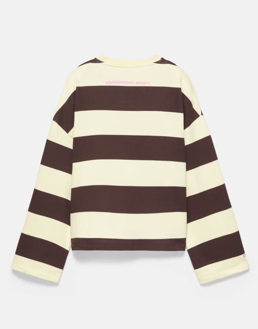 Pull&Bear - Brun oversized sweatshirt med striber, 7 af 7