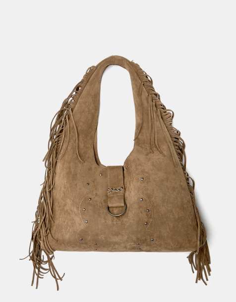Pull&Bear – Brun shoppingväska med fransar - view 1