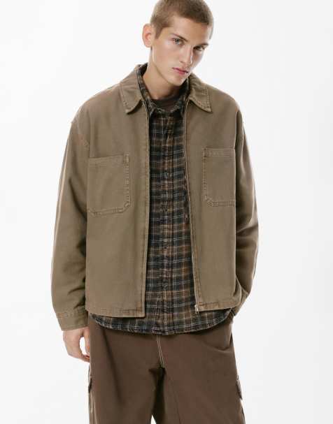 Pull&Bear – Brun skjorta med dragkedja och fickor - view 1