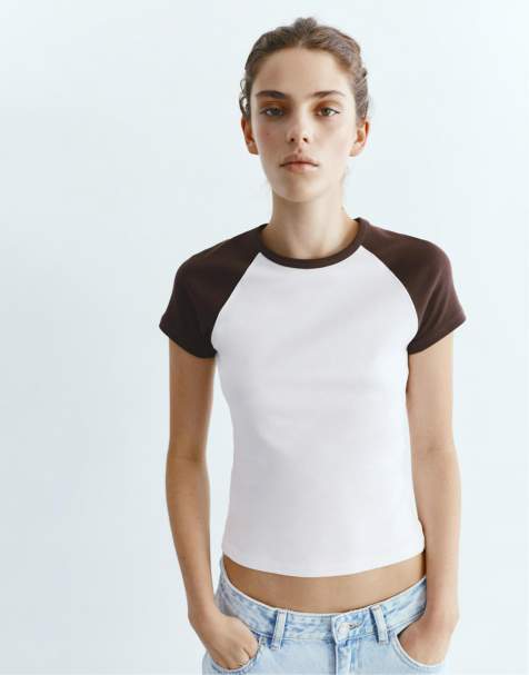 Pull&Bear - Brun T-shirt med raglanærmer - view 1