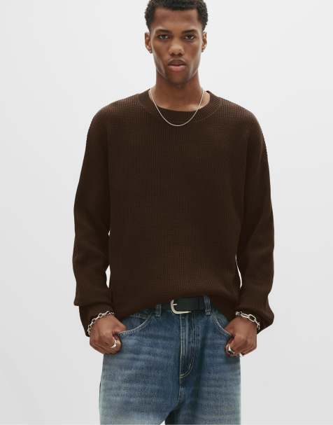 Pull&Bear – Brun, våffelstickad tröja - view 1