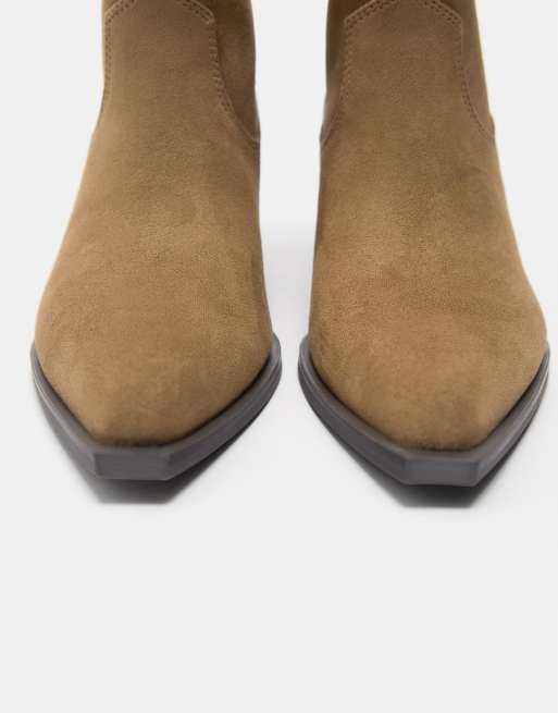 Pull&Bear – Bruna ankelboots i cowboystil, 3 av 4