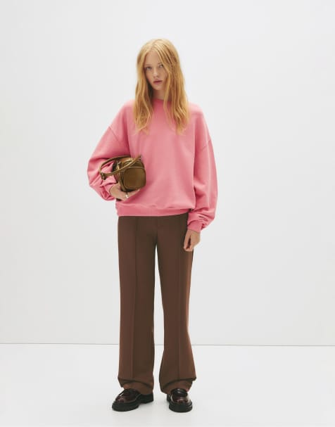 Pull&Bear – Bruna finbyxor med dekorativ söm - view 1