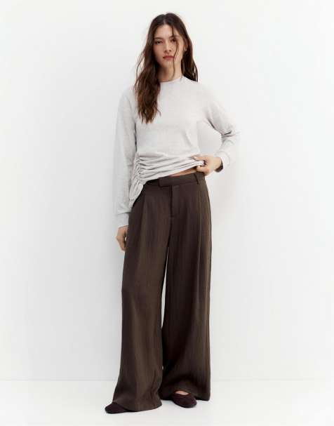 Pull&Bear – Bruna finbyxor med sydda veck - view 1