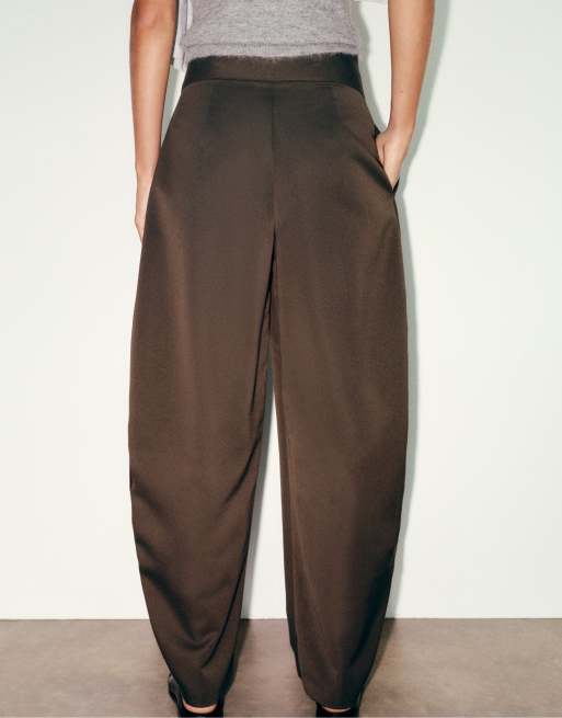 Pull&Bear – Bruna finbyxor med sydda veck, 5 av 7