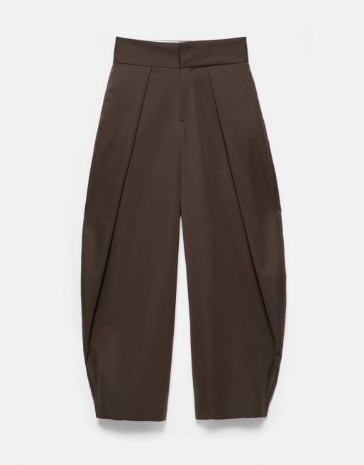 Pull&Bear – Bruna finbyxor med sydda veck, 6 av 7