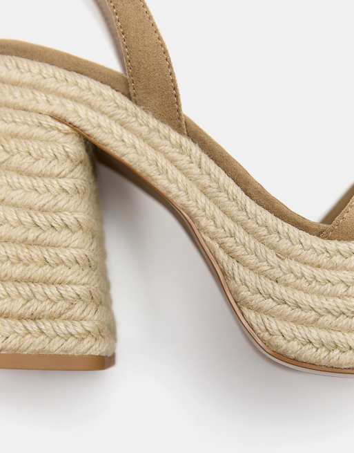 Pull&Bear – Bruna, högklackade sandaler i jute, 2 av 4