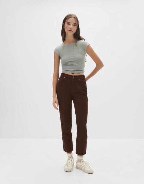 Pull&Bear – Bruna jeans i mom-modell med hög midja - view 1