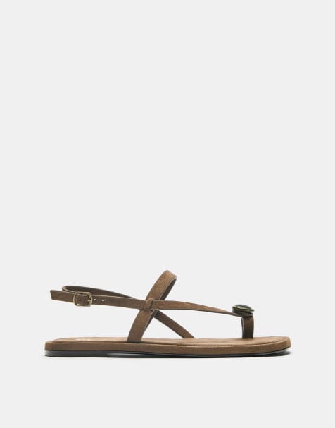 Pull&Bear – Bruna, platta sandaler med utsmyckningar - view 1