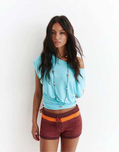 Pull&Bear – Bruna, randiga, virkade shorts - view 1