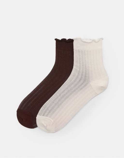 Pull&Bear – Bruna, ribbade strumpor i flerpack