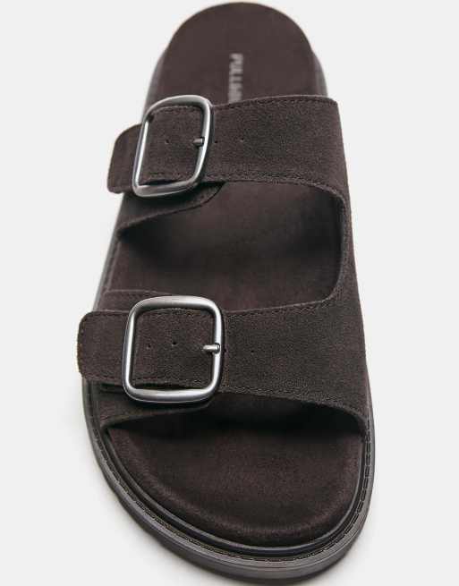 Pull&Bear – Bruna sandaler i läder med spännen, 2 av 4