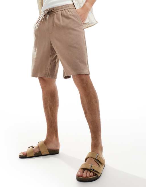Pull&Bear – Bruna shorts av linnetyg i baggy-stil