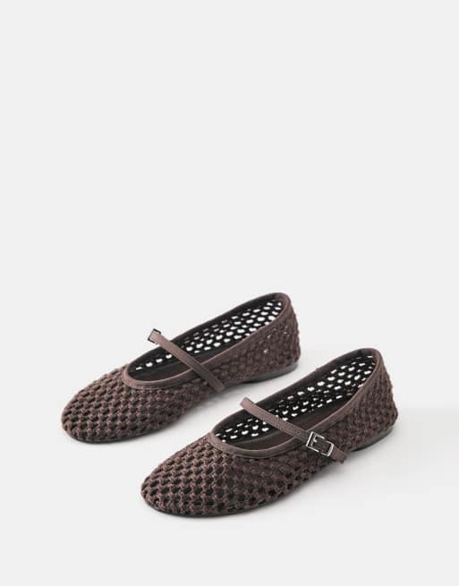 Pull&Bear - Brune ballerinaer i mesh, 2 af 4