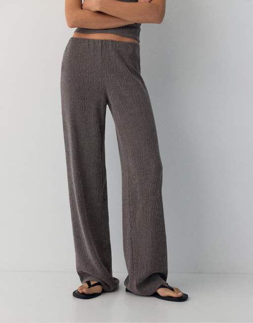 Pull&Bear - Brune bukser i crepe-stof med lige ben, 2 af 4