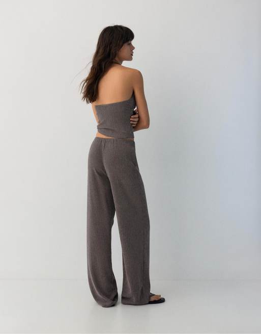 Pull&Bear - Brune bukser i crepe-stof med lige ben, 4 af 4
