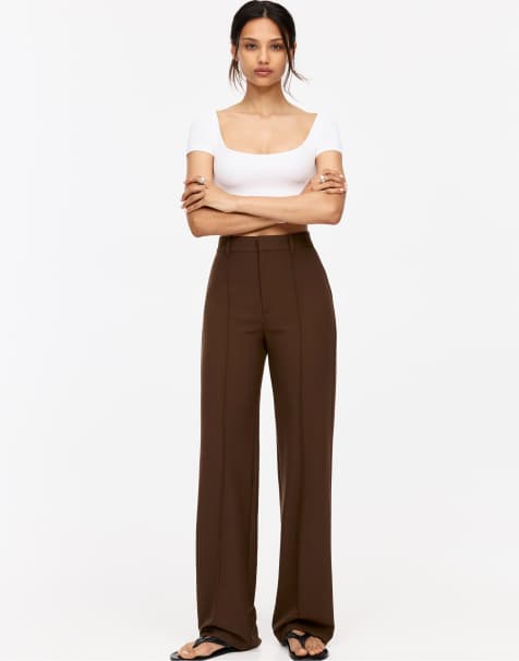 Pull&Bear - Brune elegante bukser med sømdetaljer - view 1