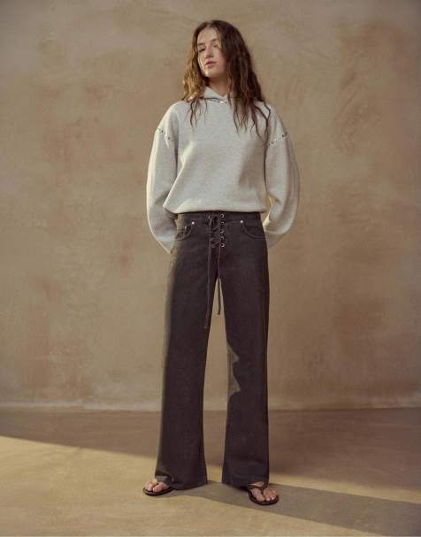 Pull&Bear - Brune lavtaljede korsetjeans med svaj - view 1