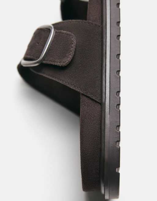 Pull&Bear - Brune sandaler med spænde i læder, 3 af 4
