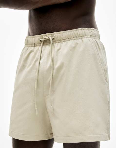 Pull&Bear – Brungrå, strukturerade badshorts - view 1