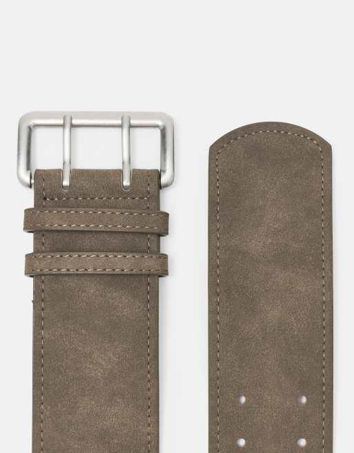 Pull&Bear – Brungrått, brett skärp i mockaimitation, 4 av 4