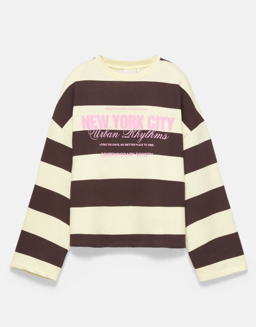 Pull&Bear – Brunrandig sweatshirt i oversize, 5 av 7