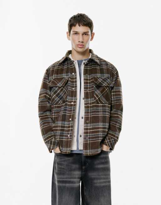 Pull&Bear – Brunrutig overshirt