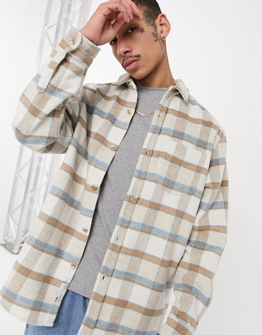 Pull&Bear brushed checked shirt in beige