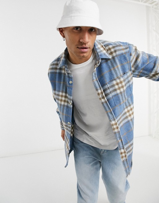 Pull&Bear brushed checked shirt in blue