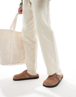 Pull & Bear Brushed Clogs In Beige-neutral