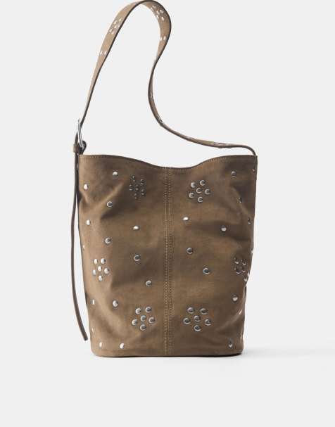 Pull&Bear - Bucket bag met studs in bruin - view 1