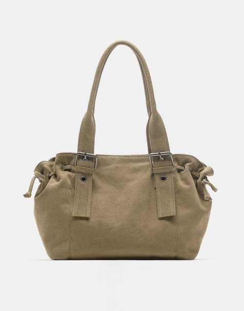 Pull&Bear Buckle detail shopper bag in brown - view 1