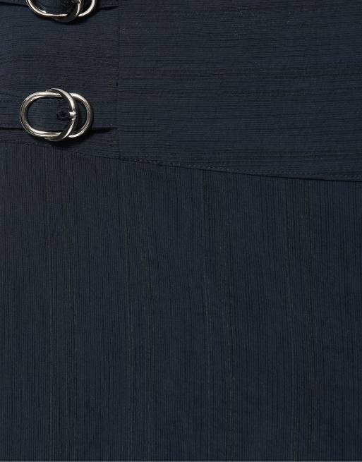 Pull&Bear Buckle-detail trousers in navy, 6 of 7
