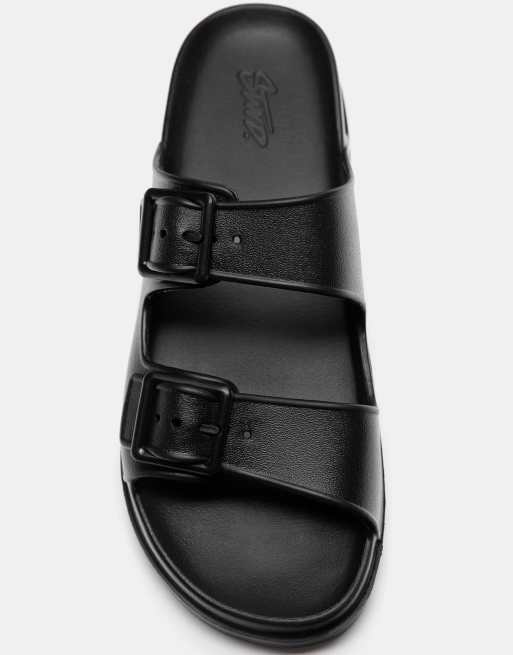 Pull&Bear Buckle flat sandals in black, 3 of 4
