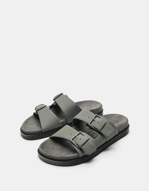 Pull&Bear Buckle strap sandals in green, 2 of 4