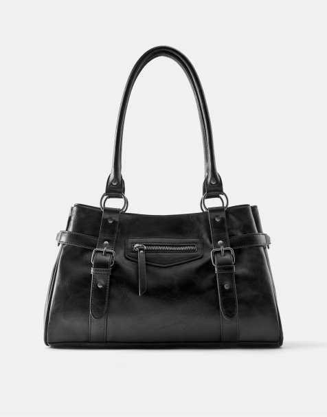 Pull&Bear Buckle tote bag in black - view 1