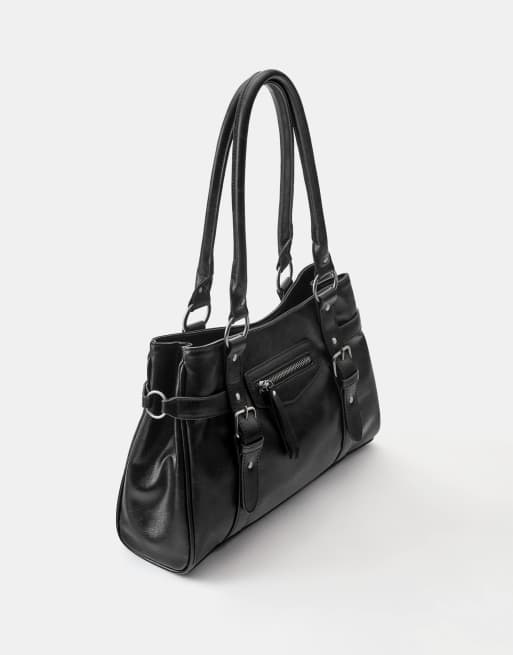 Pull&Bear Buckle tote bag in black, 2 of 4