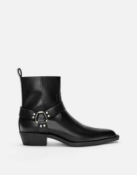 Pull&Bear Buckled cowboy boots in black - view 1