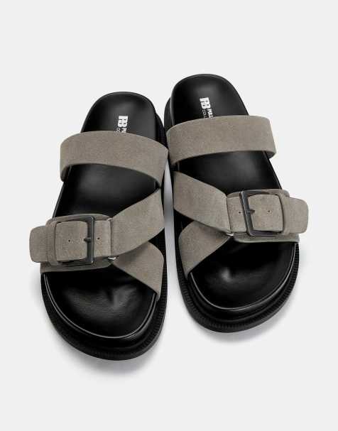 Pull&Bear buckled leather sandals in grey - view 1