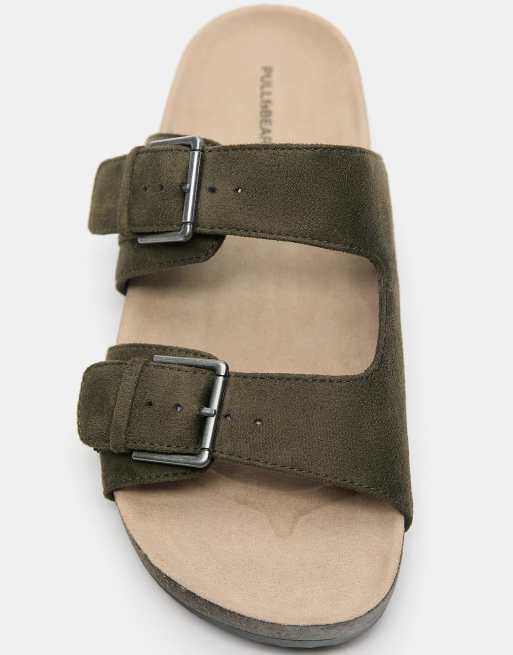 Pull&Bear Buckled sandals in khaki, 3 of 4