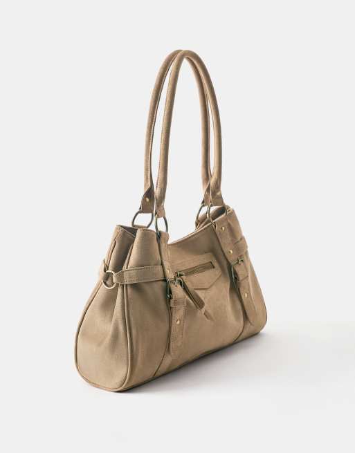 Pull&Bear Buckled tote bag in brown, 2 of 4