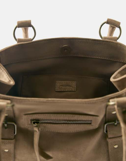 Pull&Bear Buckled tote bag in brown, 4 of 4
