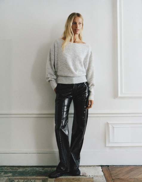 Pull&Bear bukser i sort læderlook med krokodilleeffekt - view 1