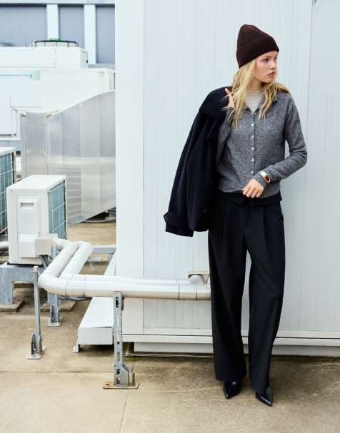 Pull&Bear Bukser med brede ben og opsmøget talje i stribet - view 1